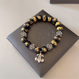 Couple bracelet with Chrome Hearts natural silver beads